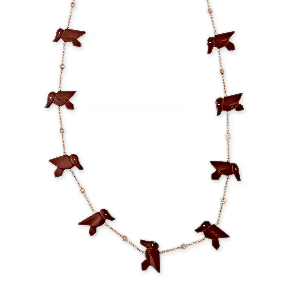 BROWN JASPER 15 HUMMINGBIRD NECKLACE