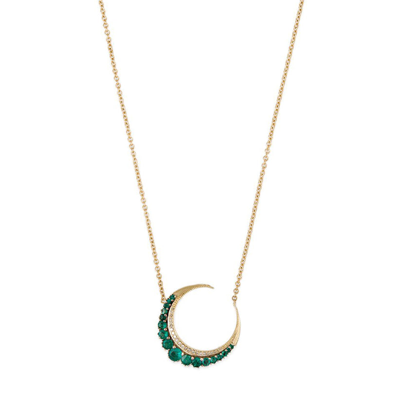 SMALL EMERALD CRESCENT MOON NECKLACE