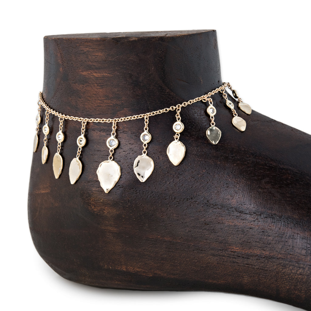 Teardrop Hammered Disc Diamond Anklet