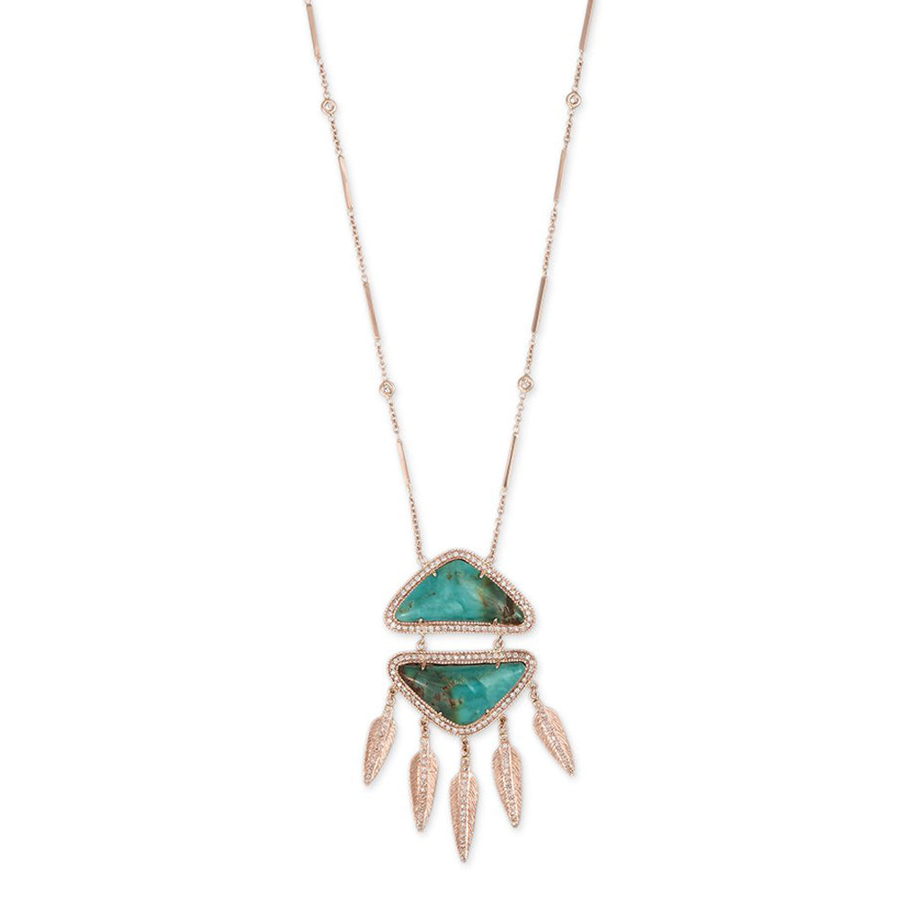 Turquoise Pave Diamond Dreamcatcher Necklace