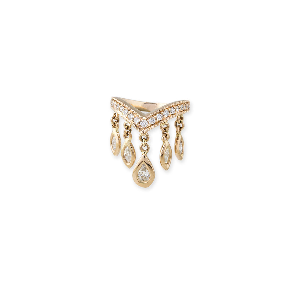 Large Teardrop 4 Marquise Diamond Shaker V Ring